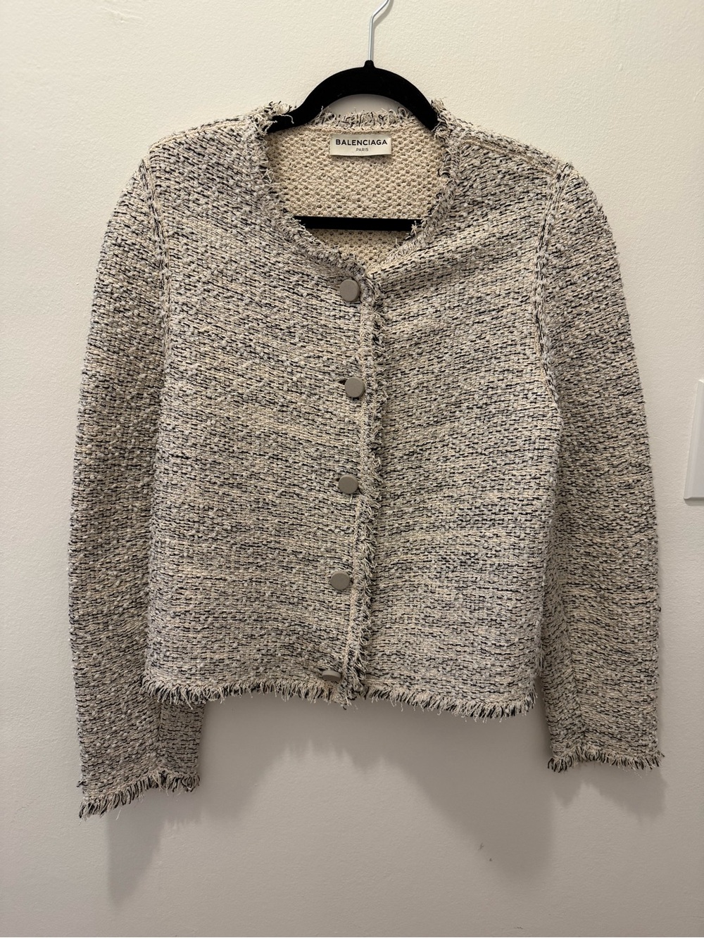 2015 Balenciaga Cream & Black Tweed Button-Front Cardigan Jacket